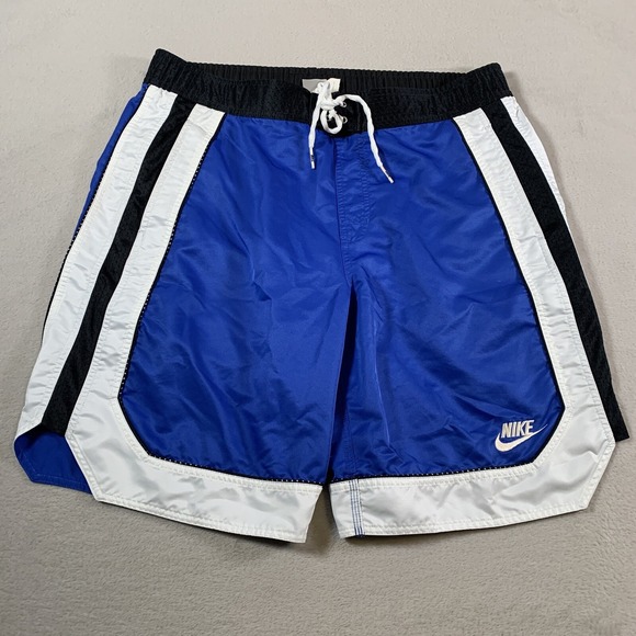 VINTAGE Nike‎ Swim Trunks Mens Medium Blue Board Shorts Gray Tag Board Shorts - Picture 1 of 11